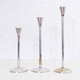 Set of 3 silver metal candle holders