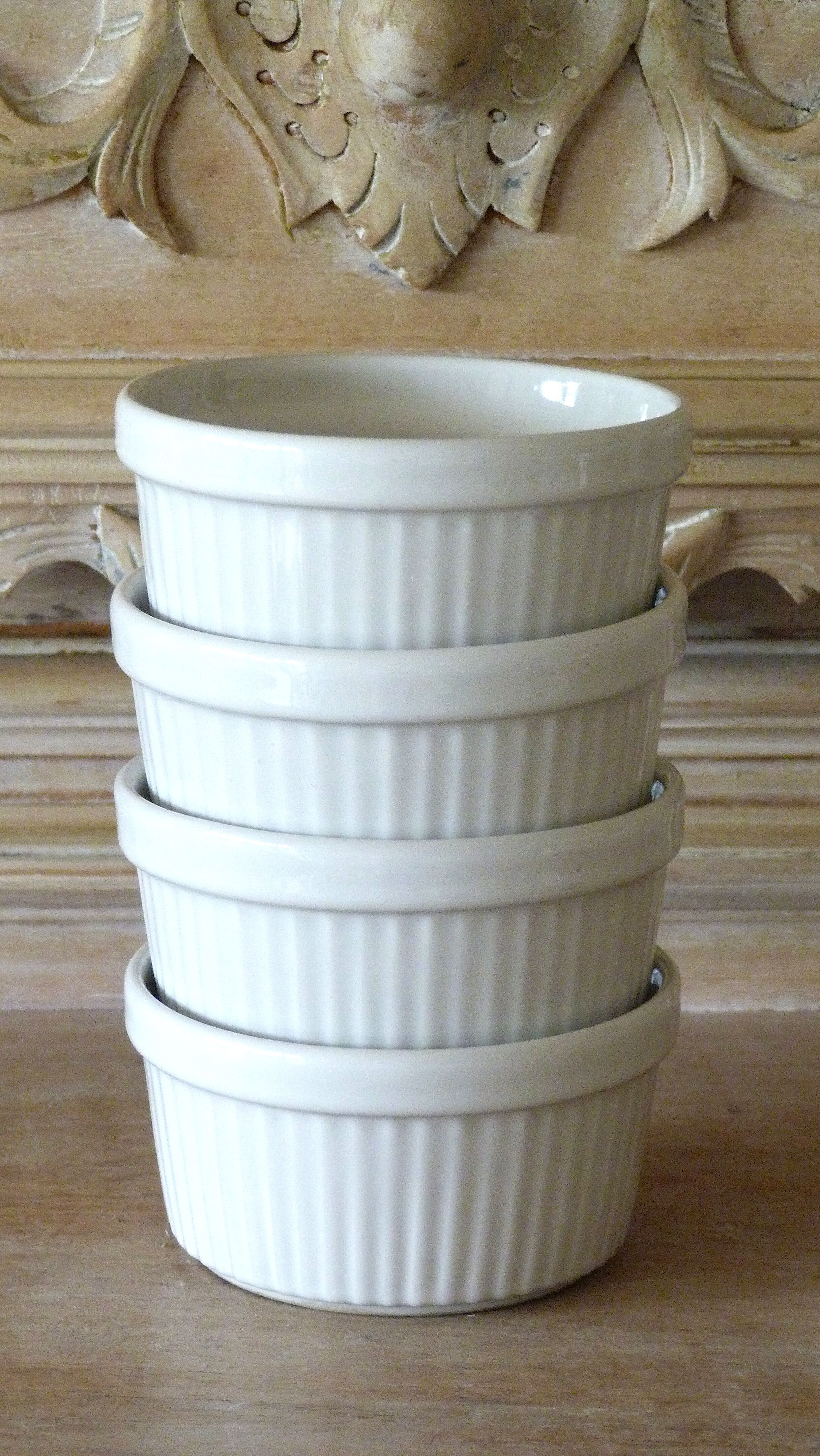 4 vintage ramekins in white ceramic