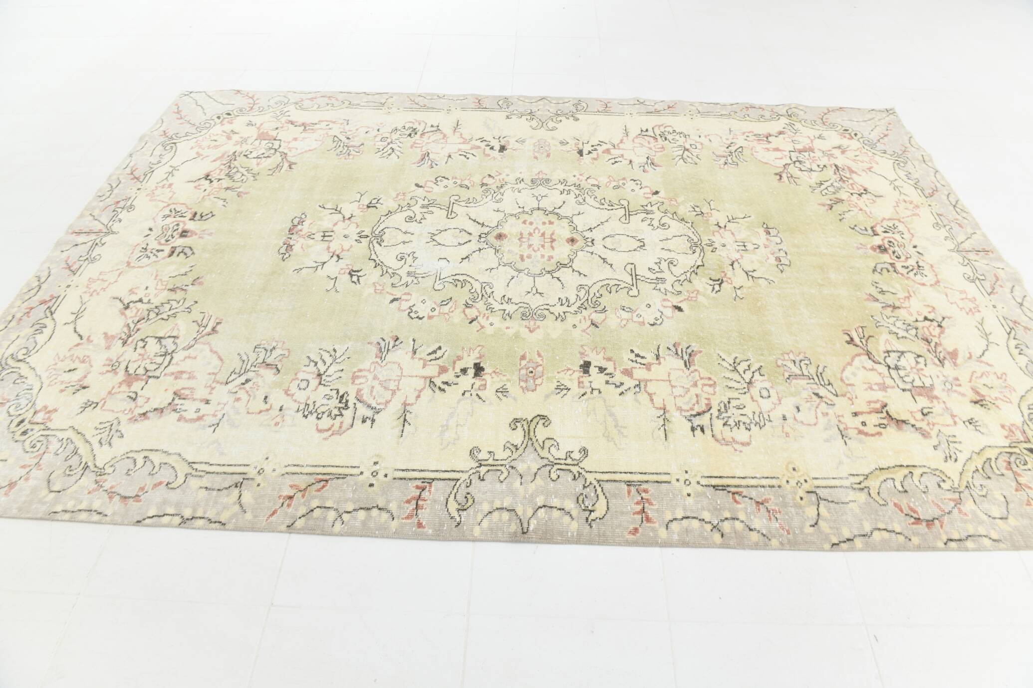 7x10 Beige & Pale Yellow Geometric Pattern Vintage Rug, 203x308 Cm