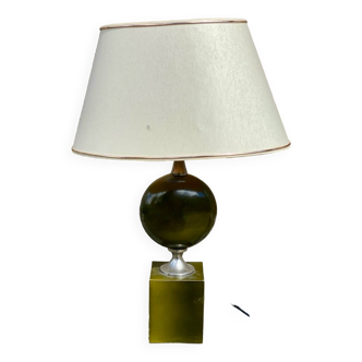 Large Philippe Barbier lacquered metal lamp 1970 khaki green