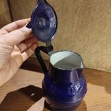 Small vintage French jug with lid, in blue enamel