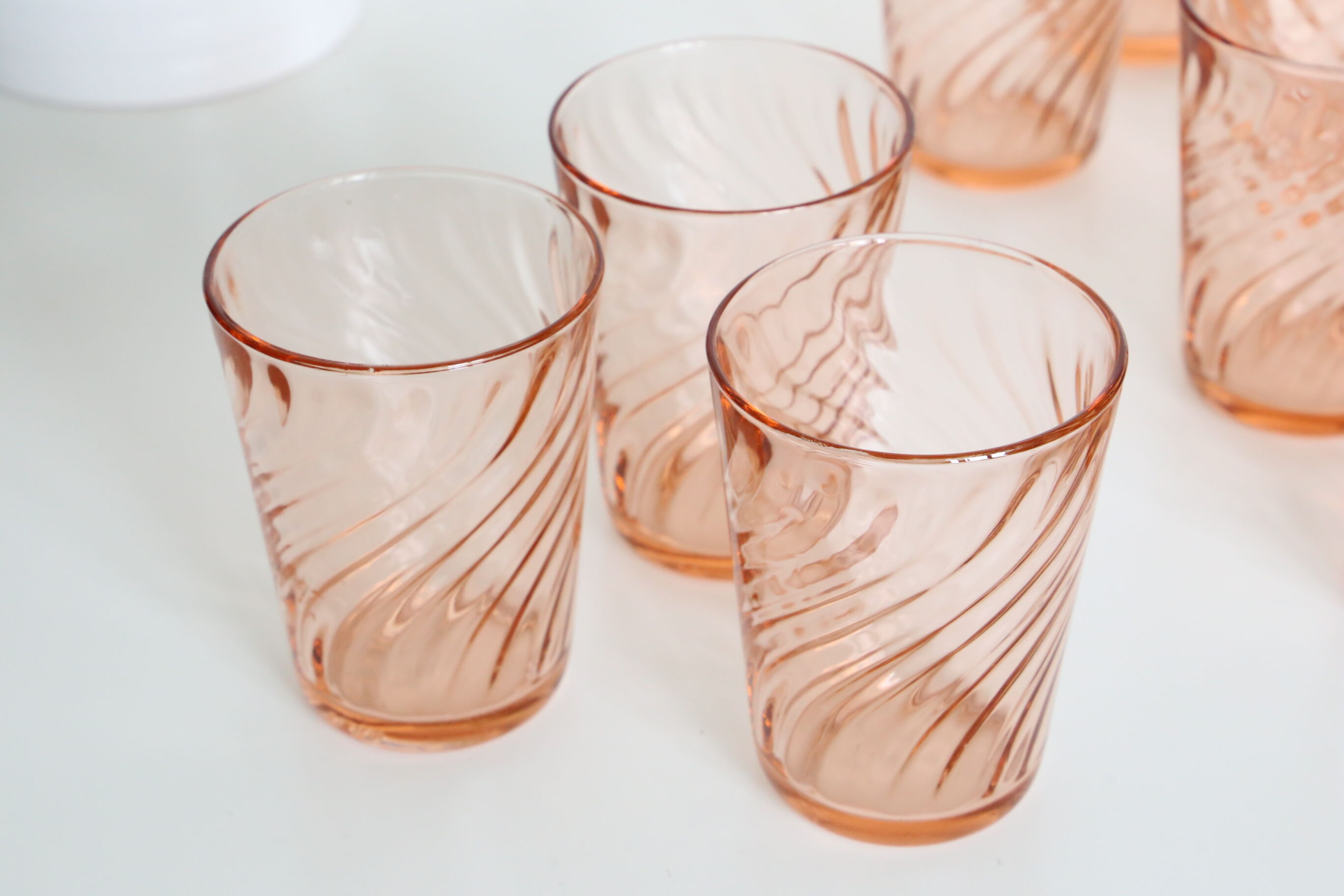 Pink glass water glass, lot of 9, French vintage