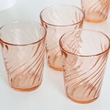 Pink glass water glass, lot of 9, French vintage