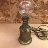 Ancienne lampe a huile électrifiée abeille laiton + verre vintage