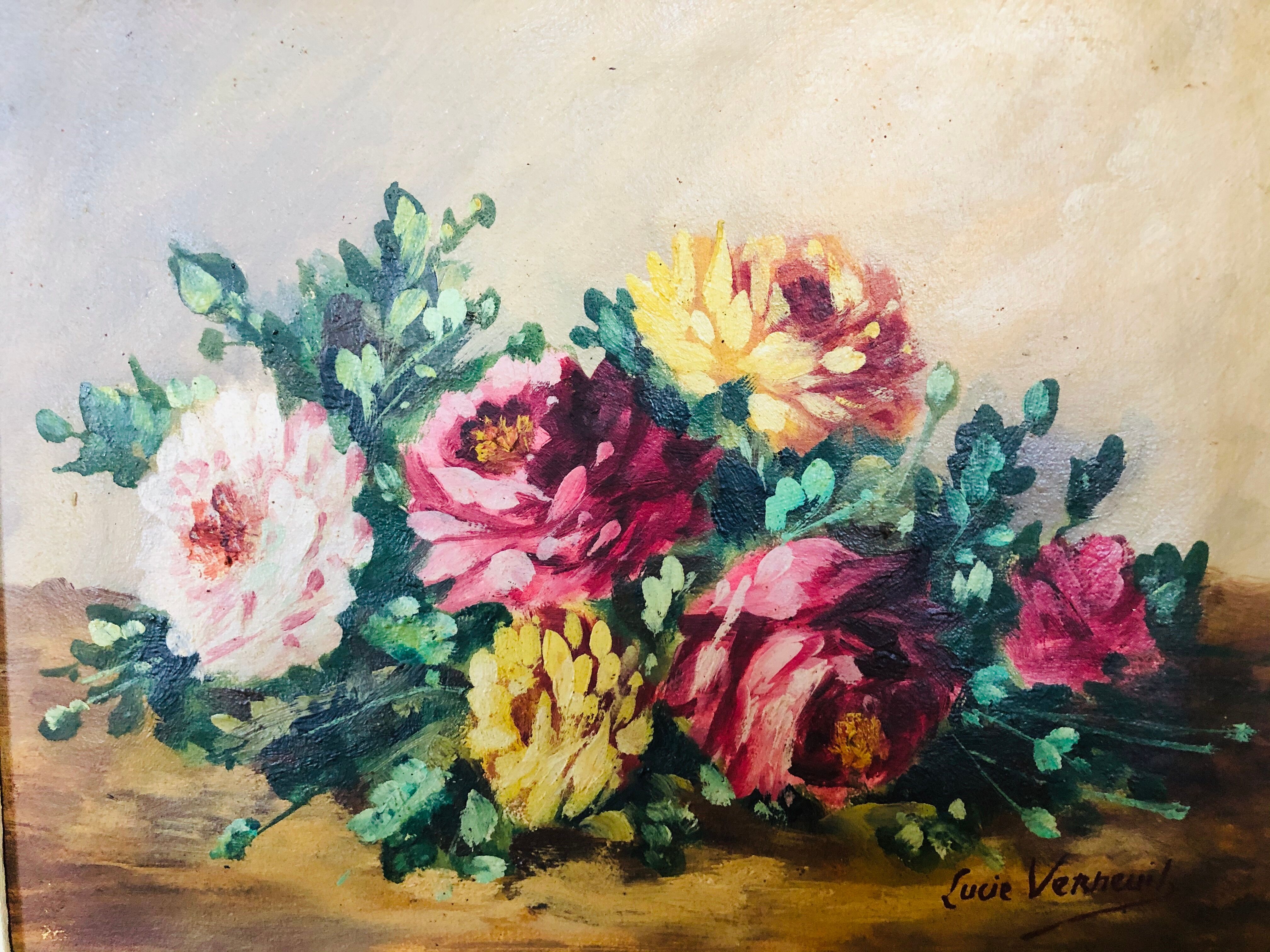 Oil on canvas: still life with roses