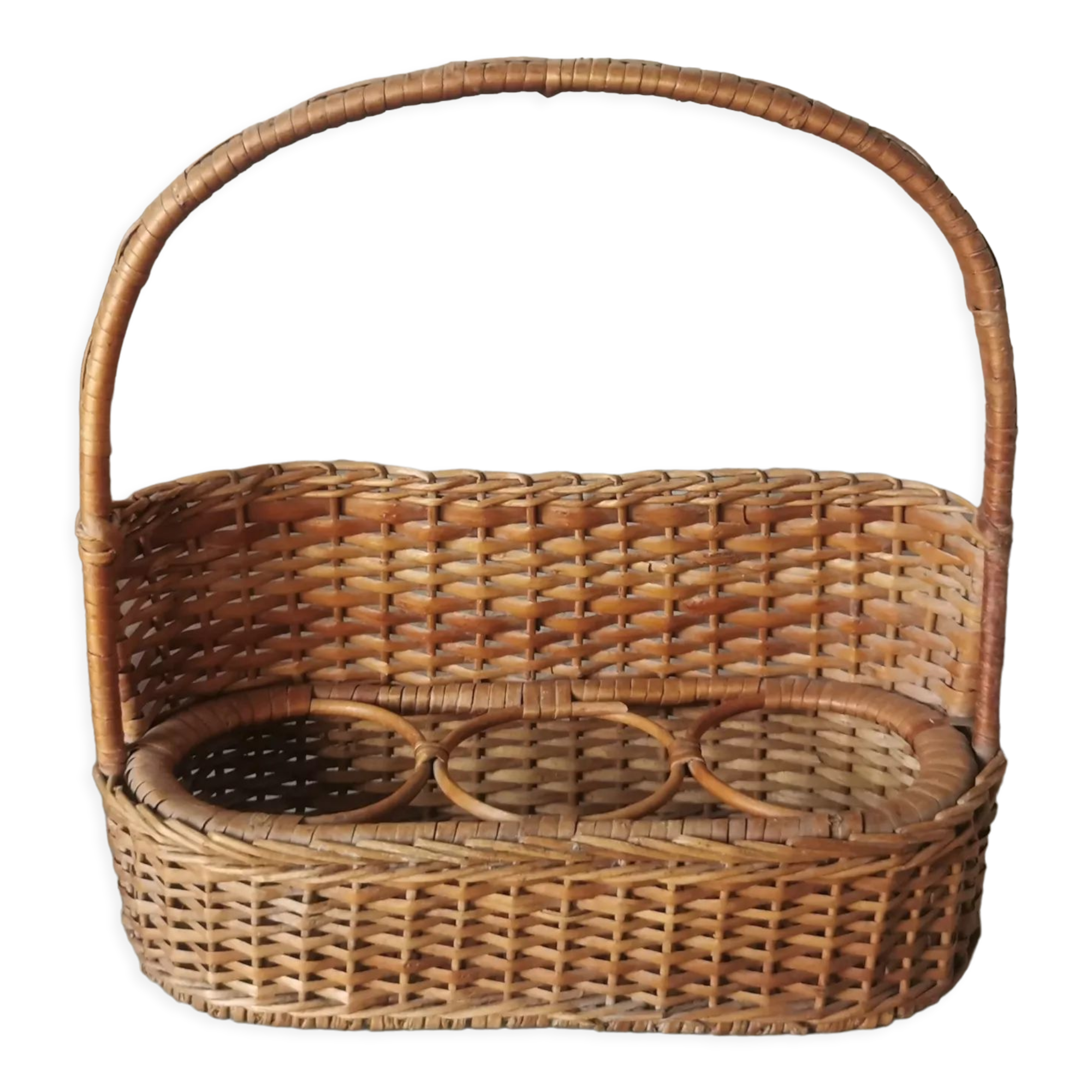 Vintage wicker bottle rack