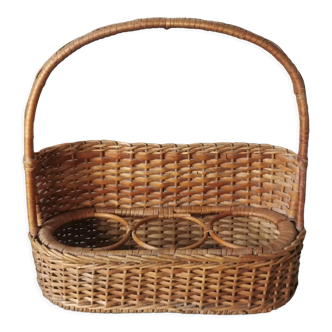 Vintage wicker bottle rack