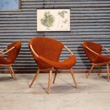 Czechoslovak shell armchair rattan wood fabric