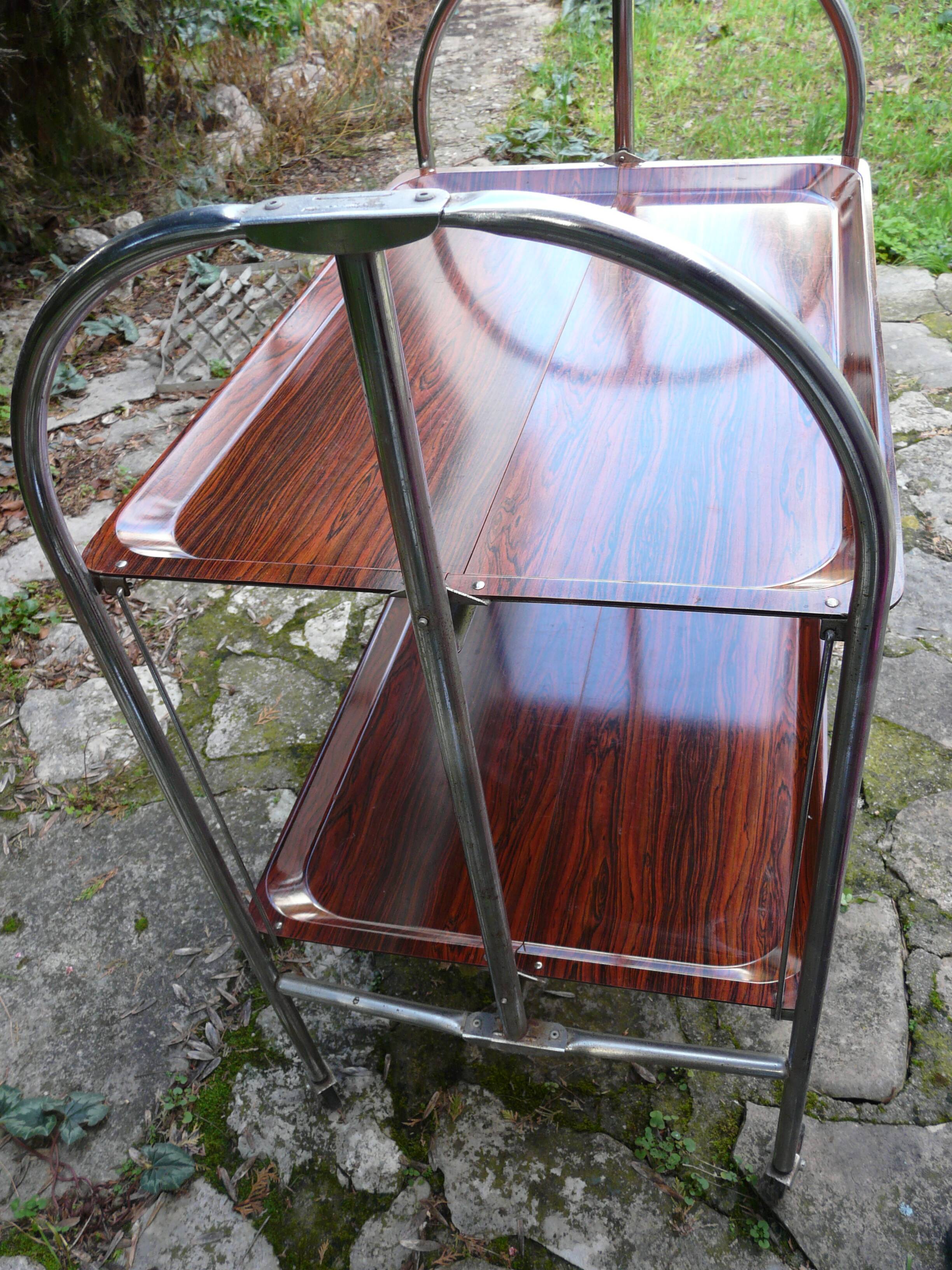 Vintage folding rolling trolley with 2 trays