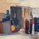 Large original Swedish oil on canvas - 'Blue Bottle and Books' by Gustav Adolf Johansson - 1962 - vintage and framed