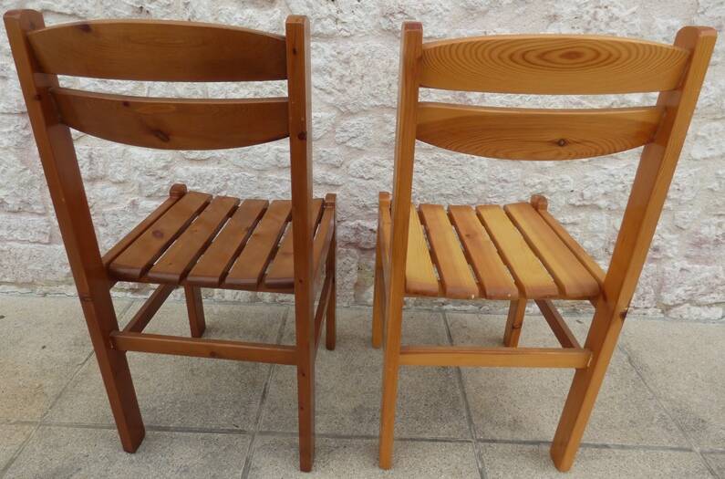 Pair of solid pine chairs with banded backs