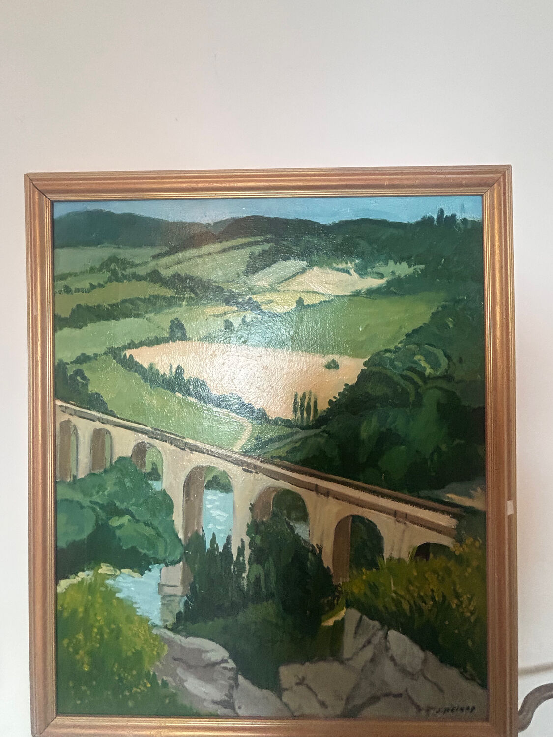 Painting, oil on canvas landscape of Clecy