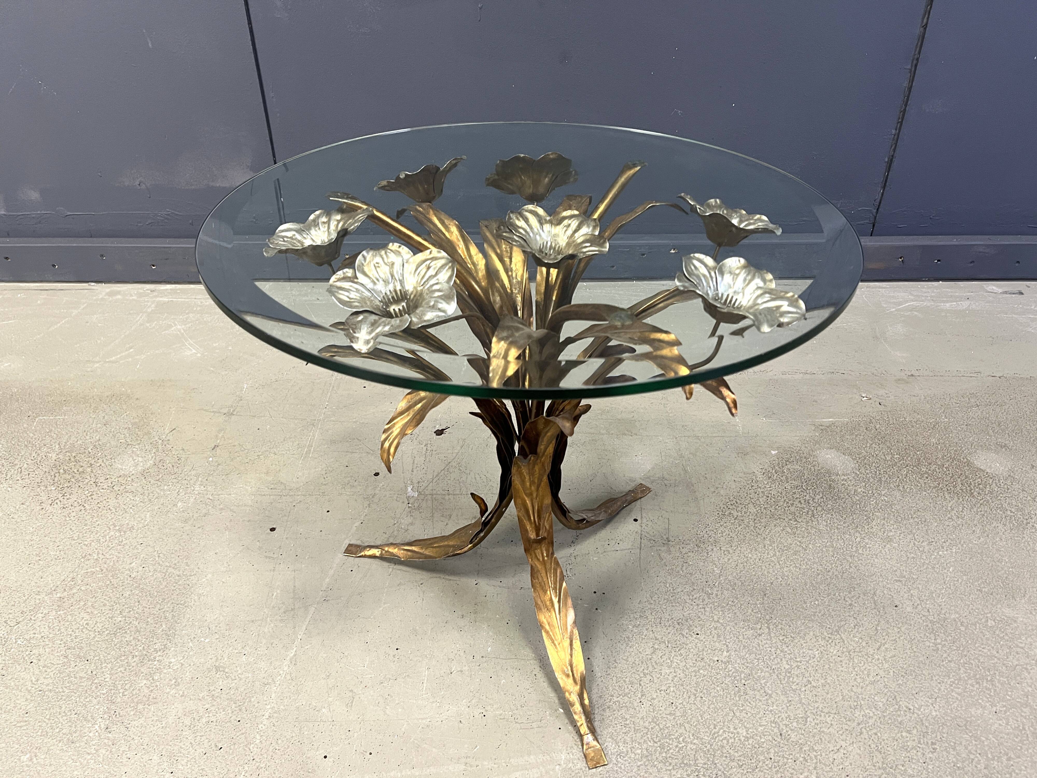 Vintage gilt metal flower side table, 1960s