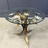 Vintage gilt metal flower side table, 1960s
