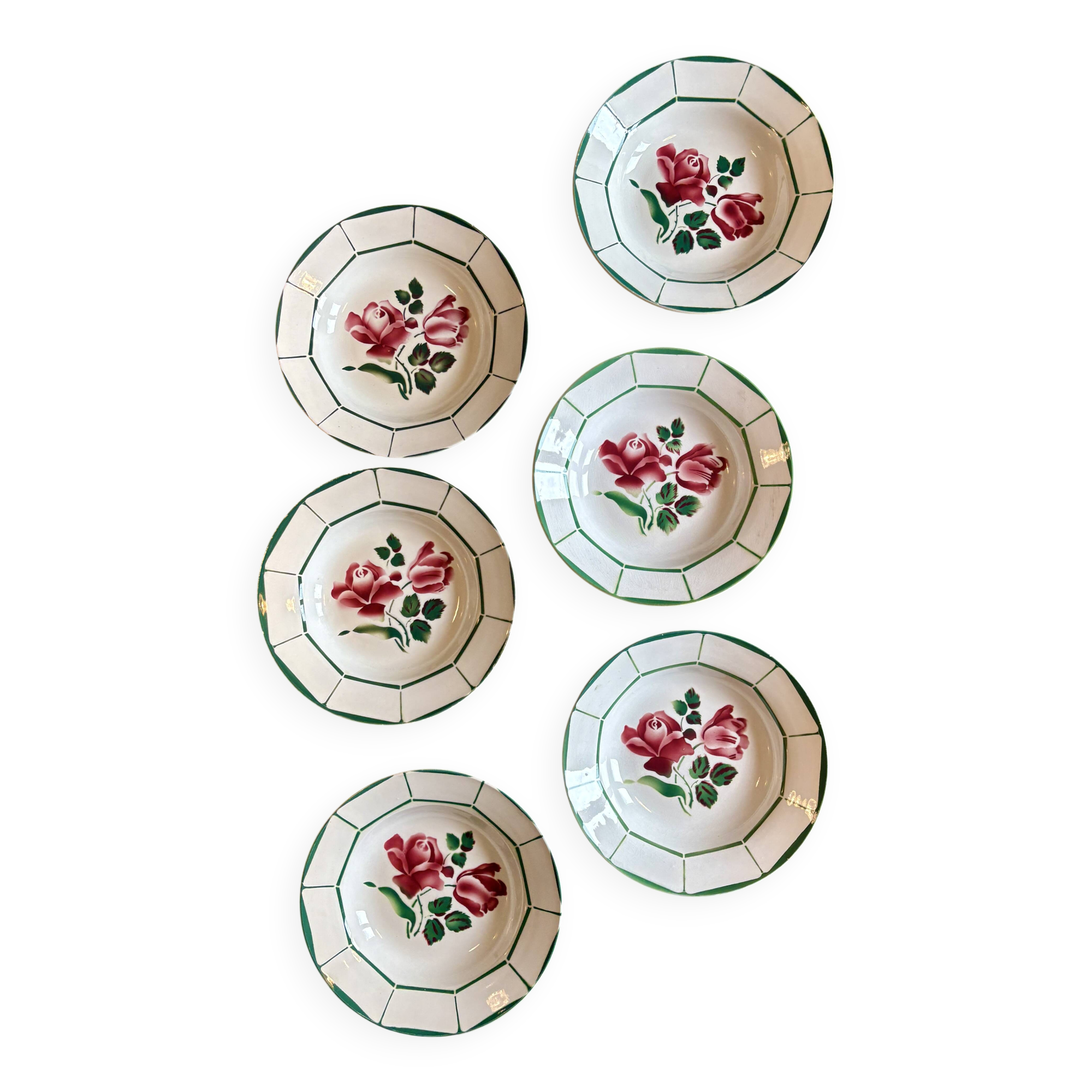 Lot de 6 assiettes creuses Monique de Digoin Sarreguemines
