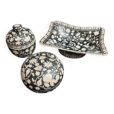 Ensemble trois céramiques coupes décor floral G&C Danemark XXème