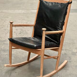 Scandinavian wooden and leather rocking chair
