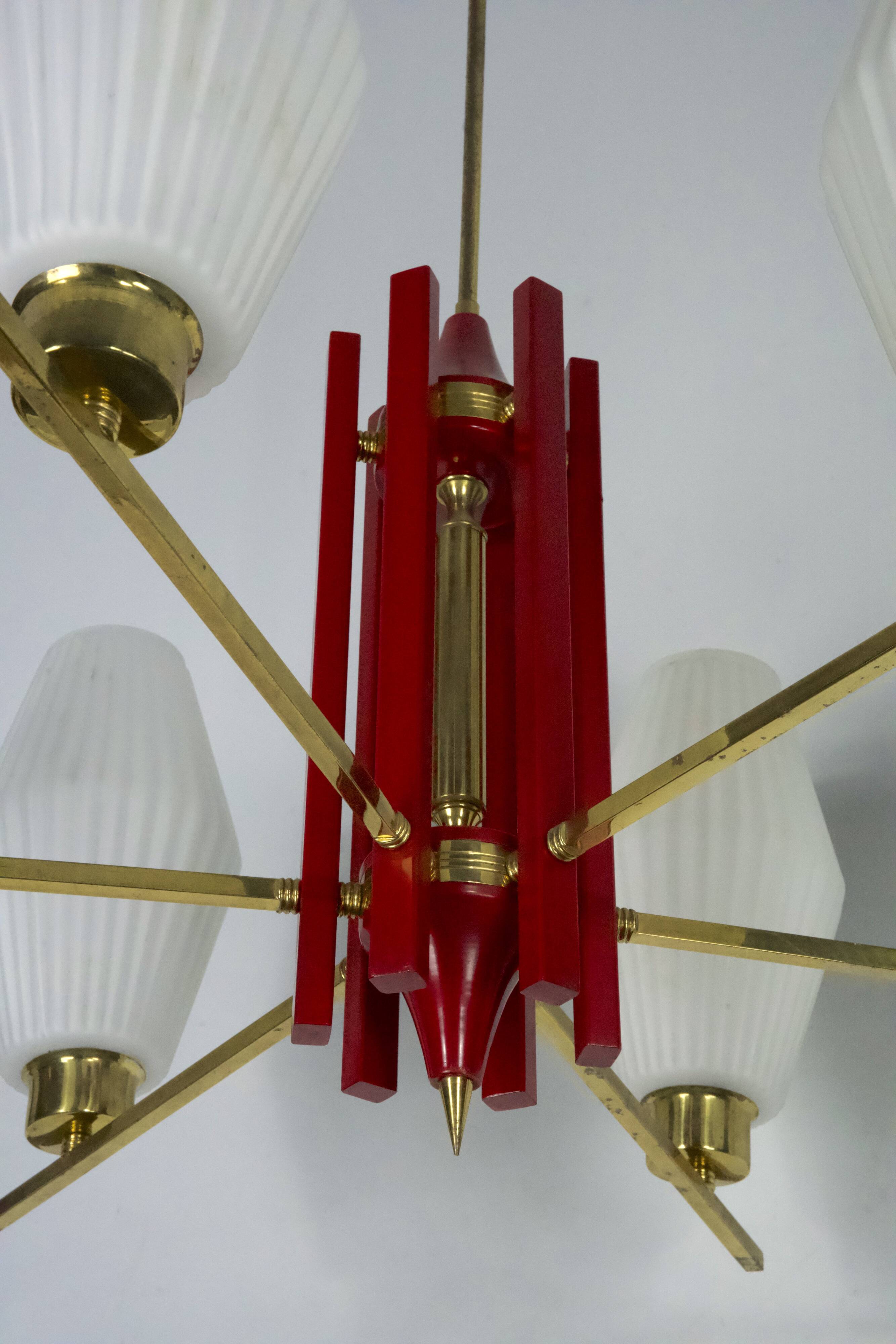 Large Mid-Century Arredoluce Monza manner chandelier. 1950s Italian design