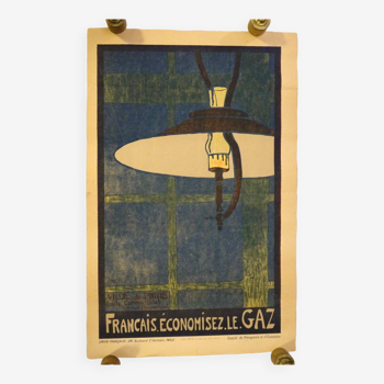 Affiche circa 1917 Français "économisez le gaz "Ville de Paris