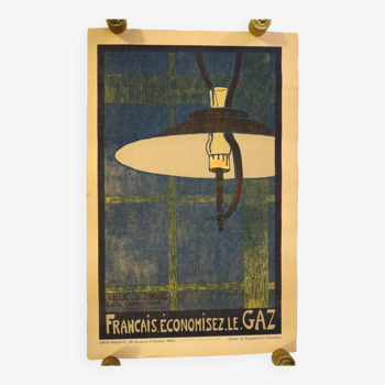 Poster circa 1917 French "save gas" City of Paris