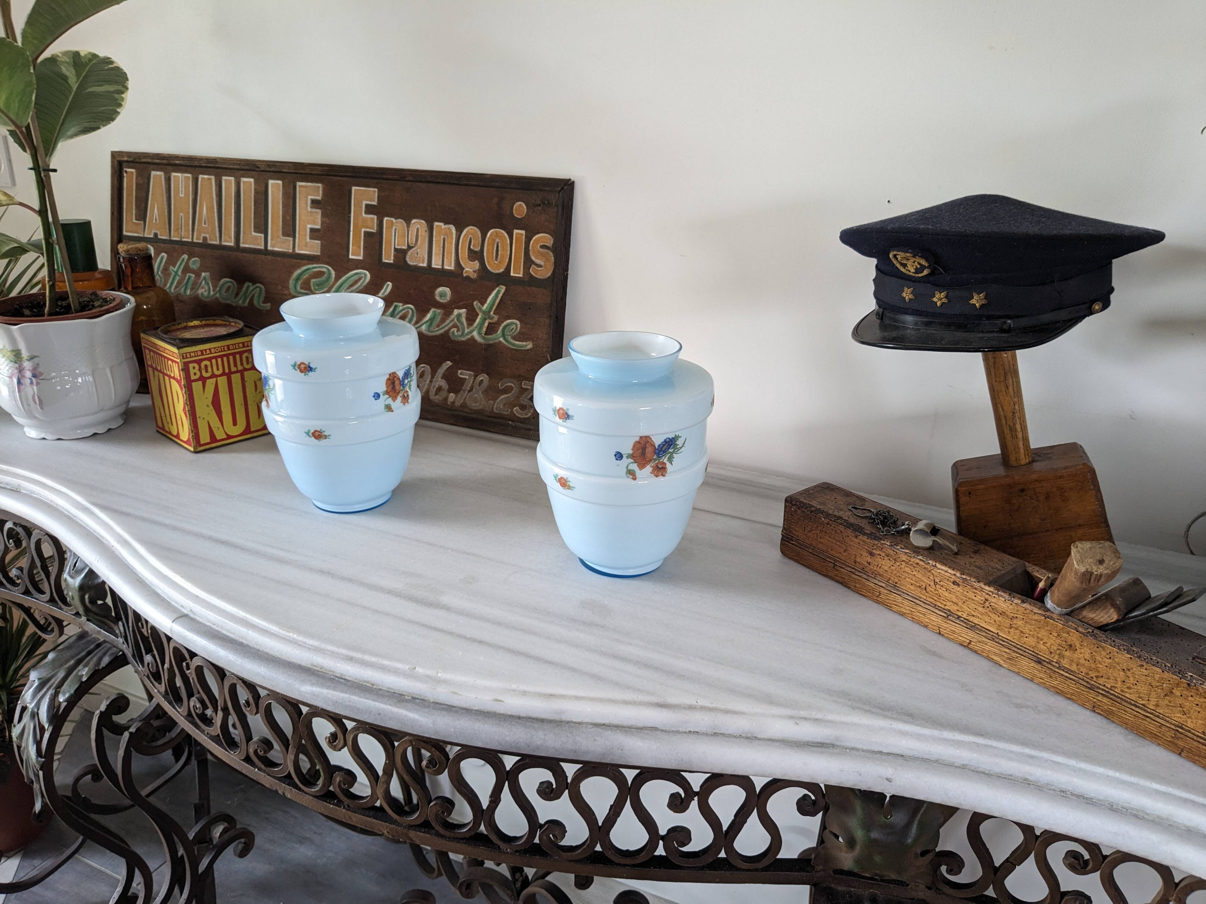 Pair of vintage blue opaline vases