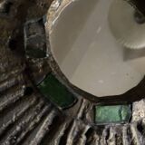 Sun mirror by Irena Jaworska in gilded lead and green glass 1960