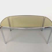 Vintage curved rectangular dining table in smoked glass and chrome metal