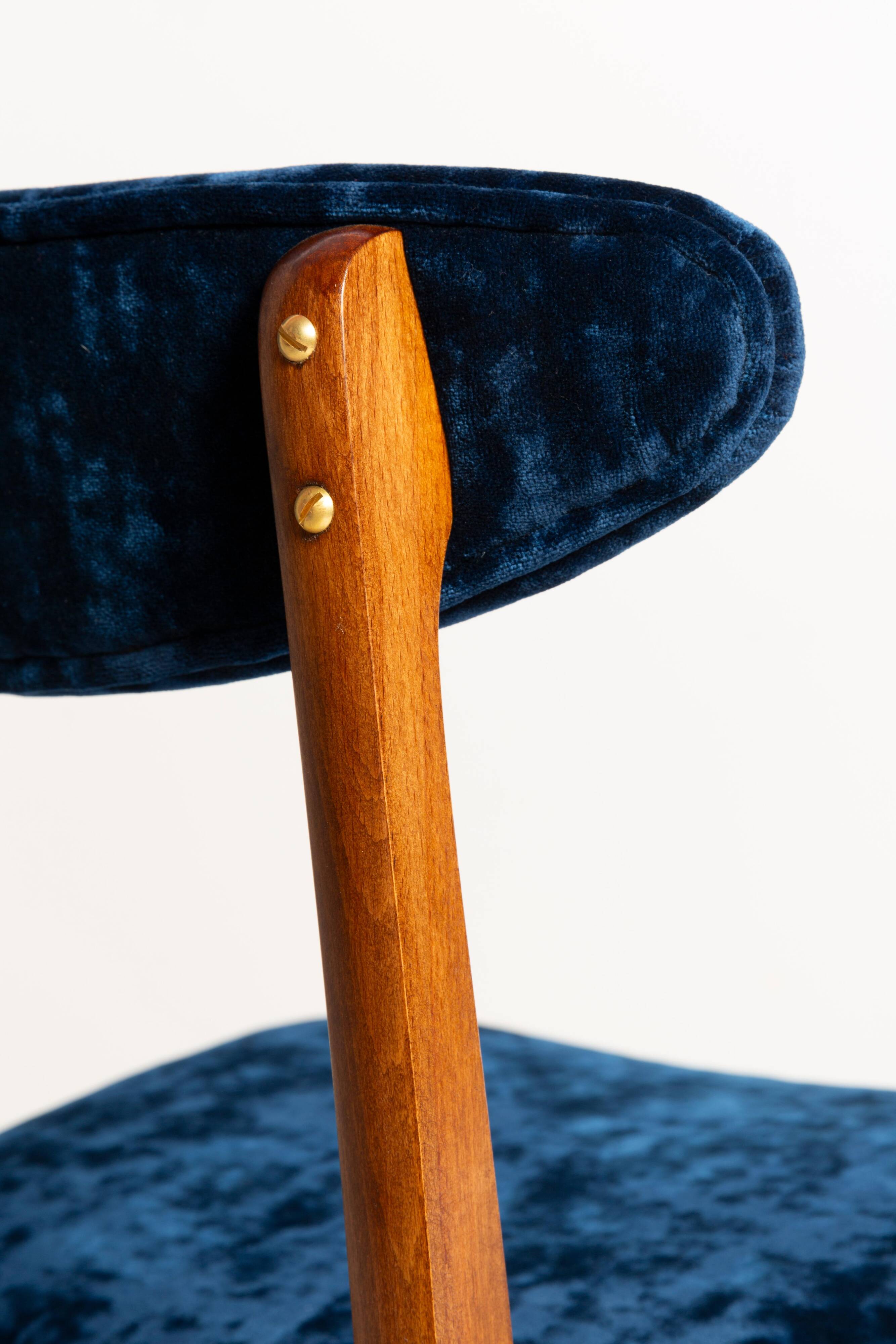 Mid-Century Chair in Navy Blue Velvet, Walnut Wood, Rajmund Halas, 1960s