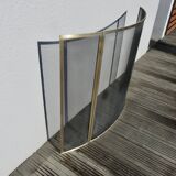 Brass fireplace screen, minimalist, curved, French work, 1970