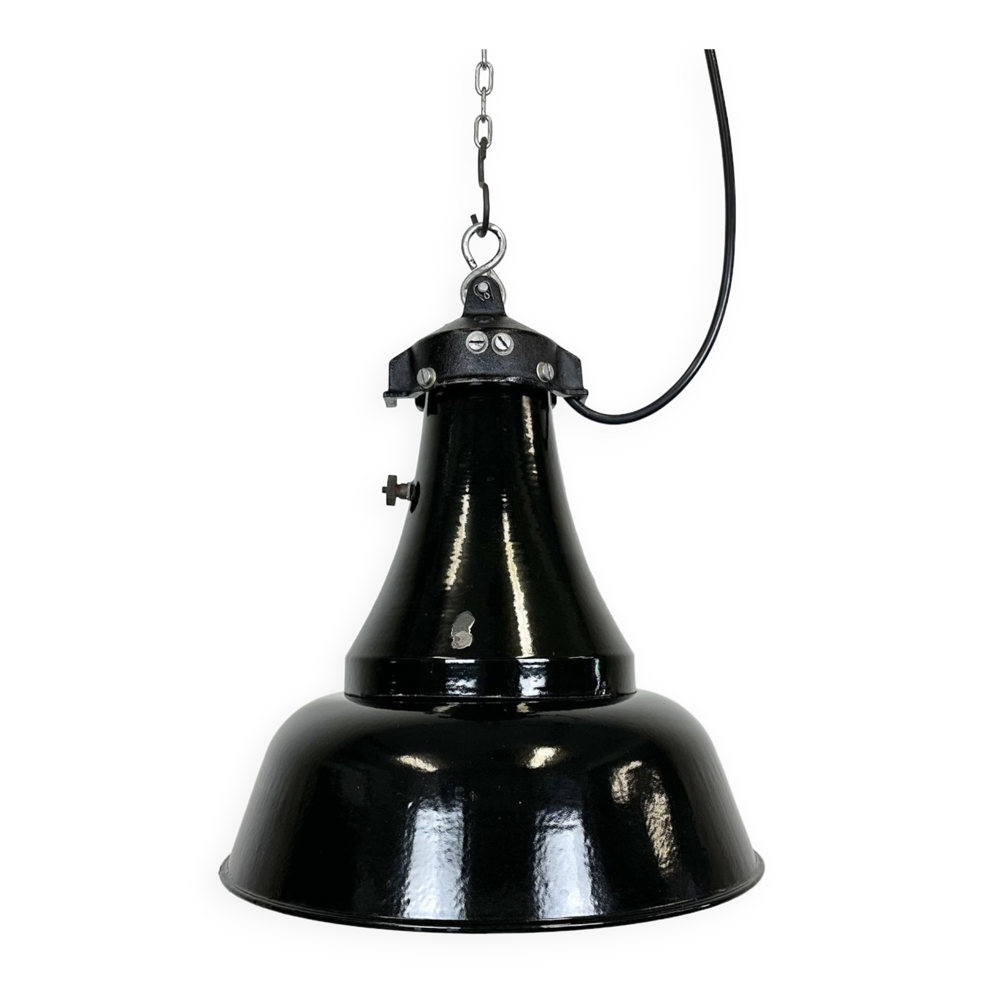 Industrial Black Enamel Bauhaus Pendant Lamp, 1930s