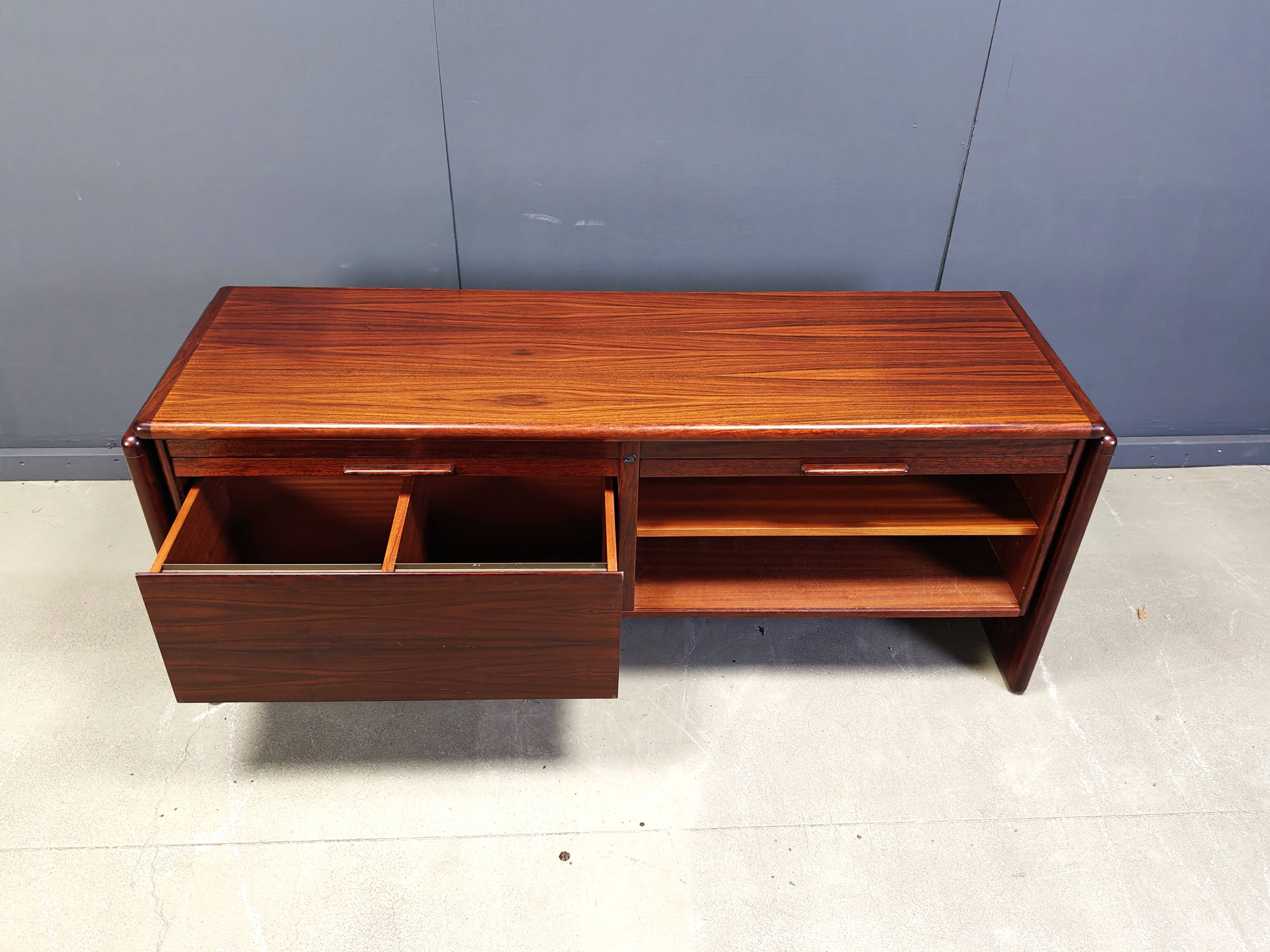 Rosewood Credenza With Vertical Tambour Doors by Dyrlund, 1960s