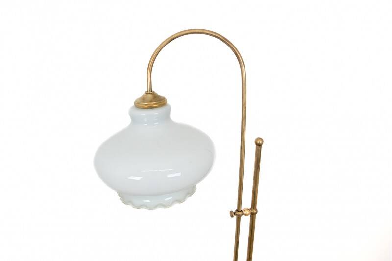 Standing metal lamp with glass shade