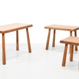Set of 3 brutalist nesting tables in solid oak