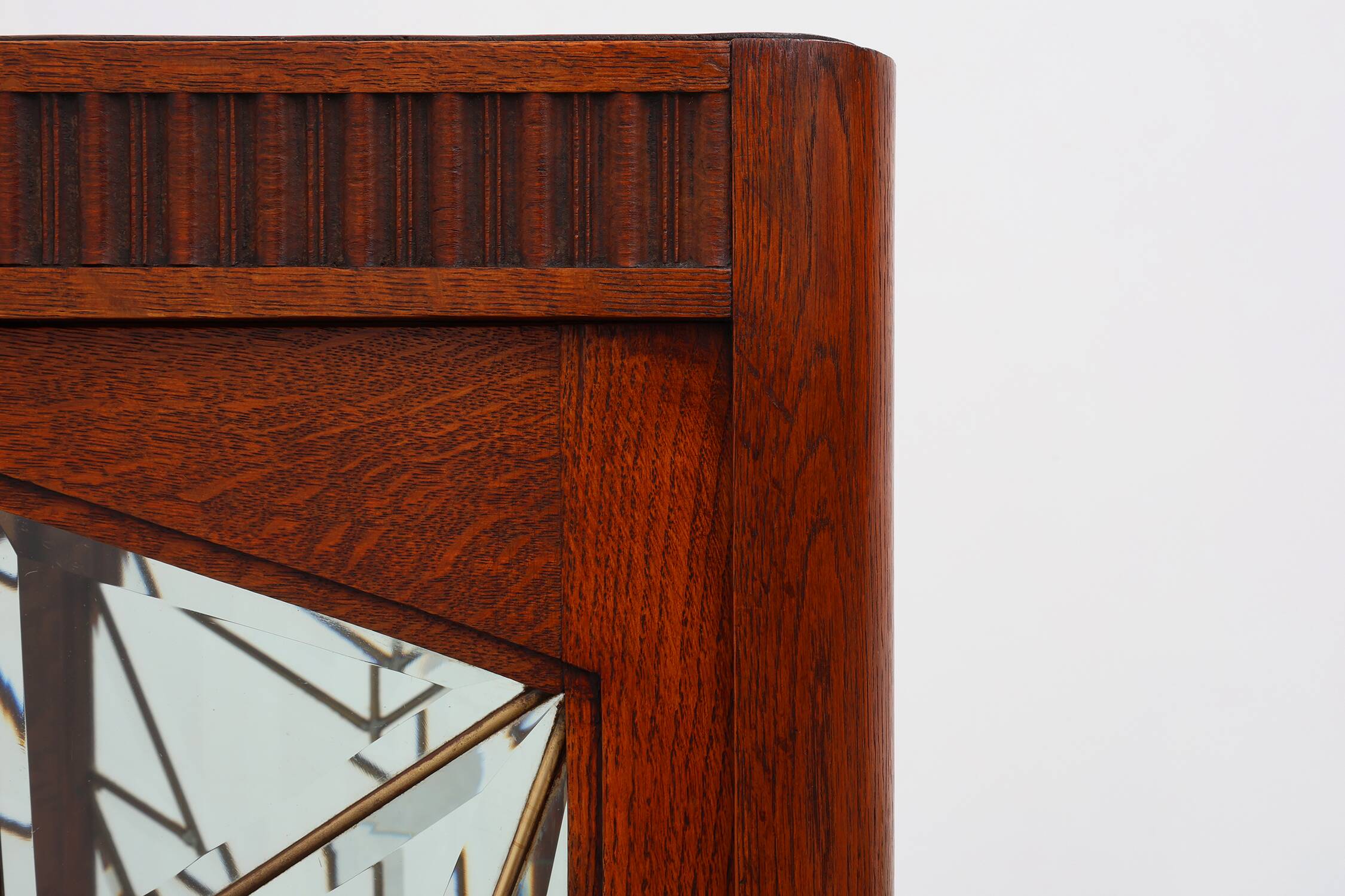 French Art Deco Oak Cabinet with Beveled Leaded Glass, ca. 1920