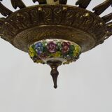 Half-basket chandelier with 5 lights in bronze and Spanish ceramic. 1960s