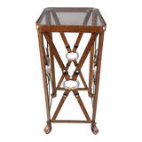 Iron Faux Leather Side Table in the style of Jacques Adnet