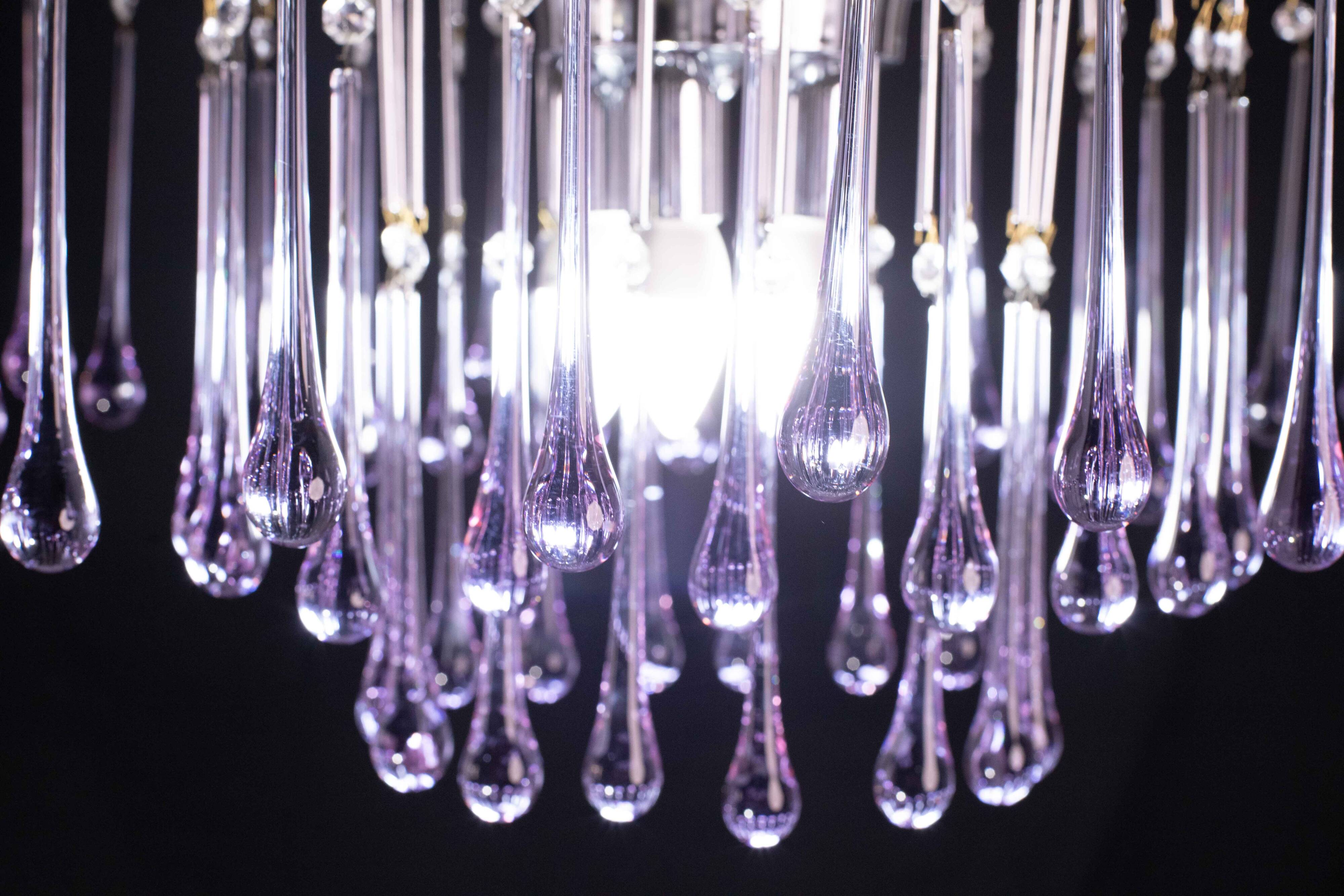 The Purple Crown, LArge Size Murano Chandelier Purple and Crystal Drops, 19