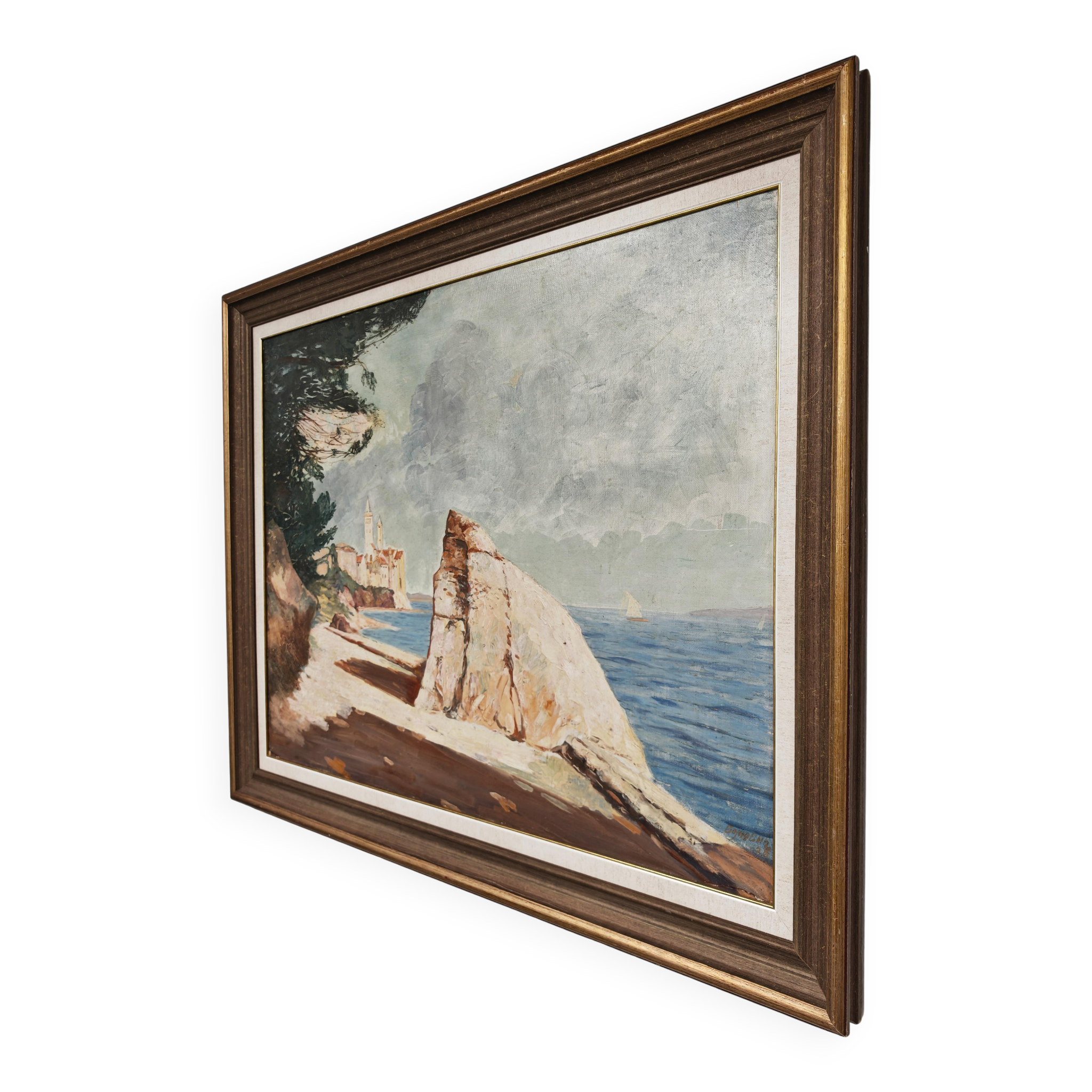 Rab Island, oil on hardboard by Bogoslav Vojinović Pelikan 1926