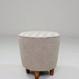Vintage linen striped beige and white fabric pouf stool set of 2.