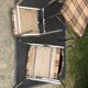Vintage chairs and stools with chrome-plated square tubular metal base.