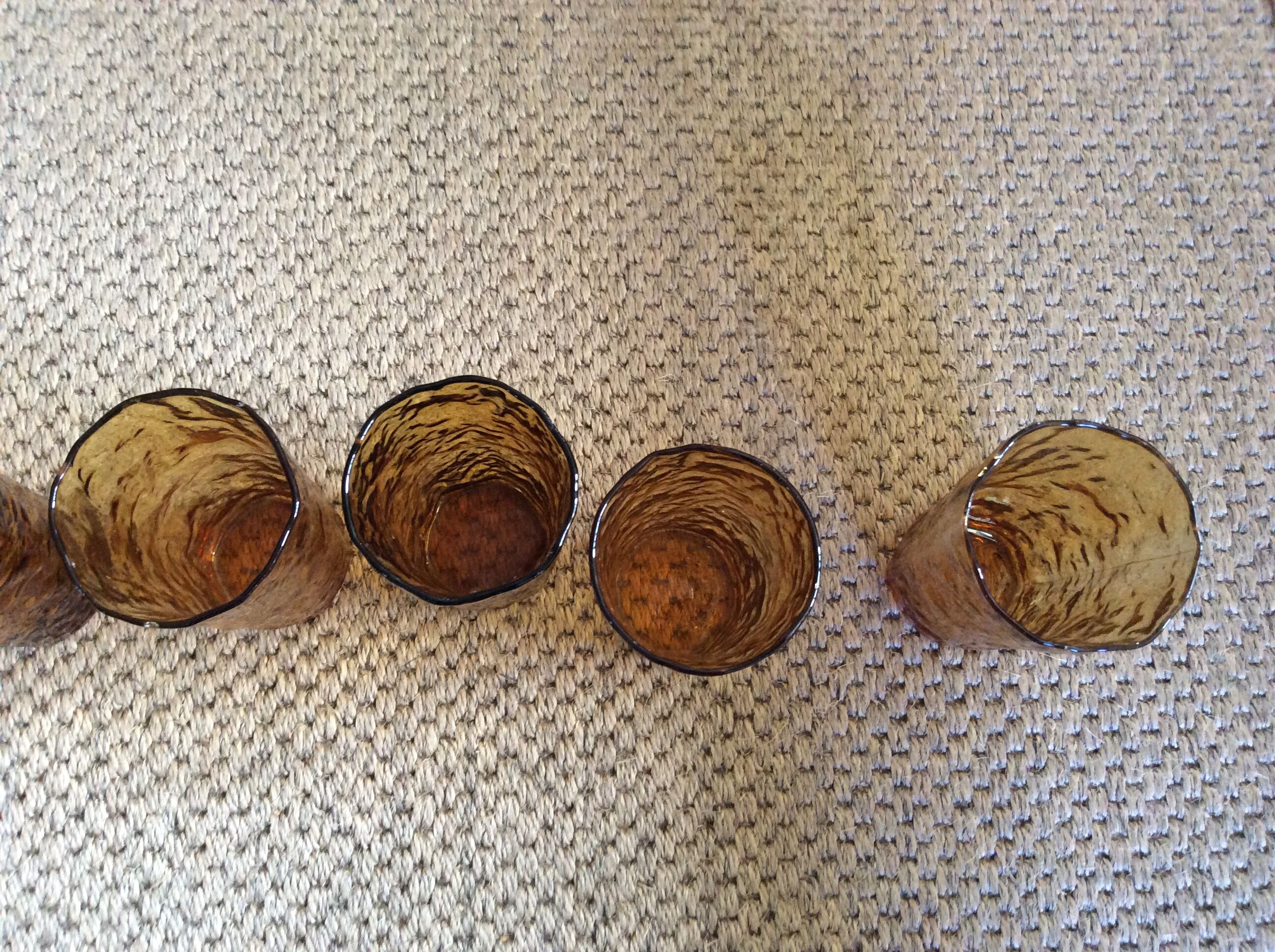 Series of 6 amber glasses