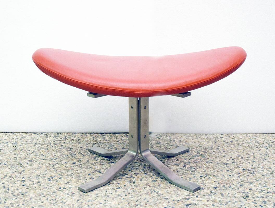 Paul Volther 'Corona Chair' with Ottoman, 1990s Replica in Leather