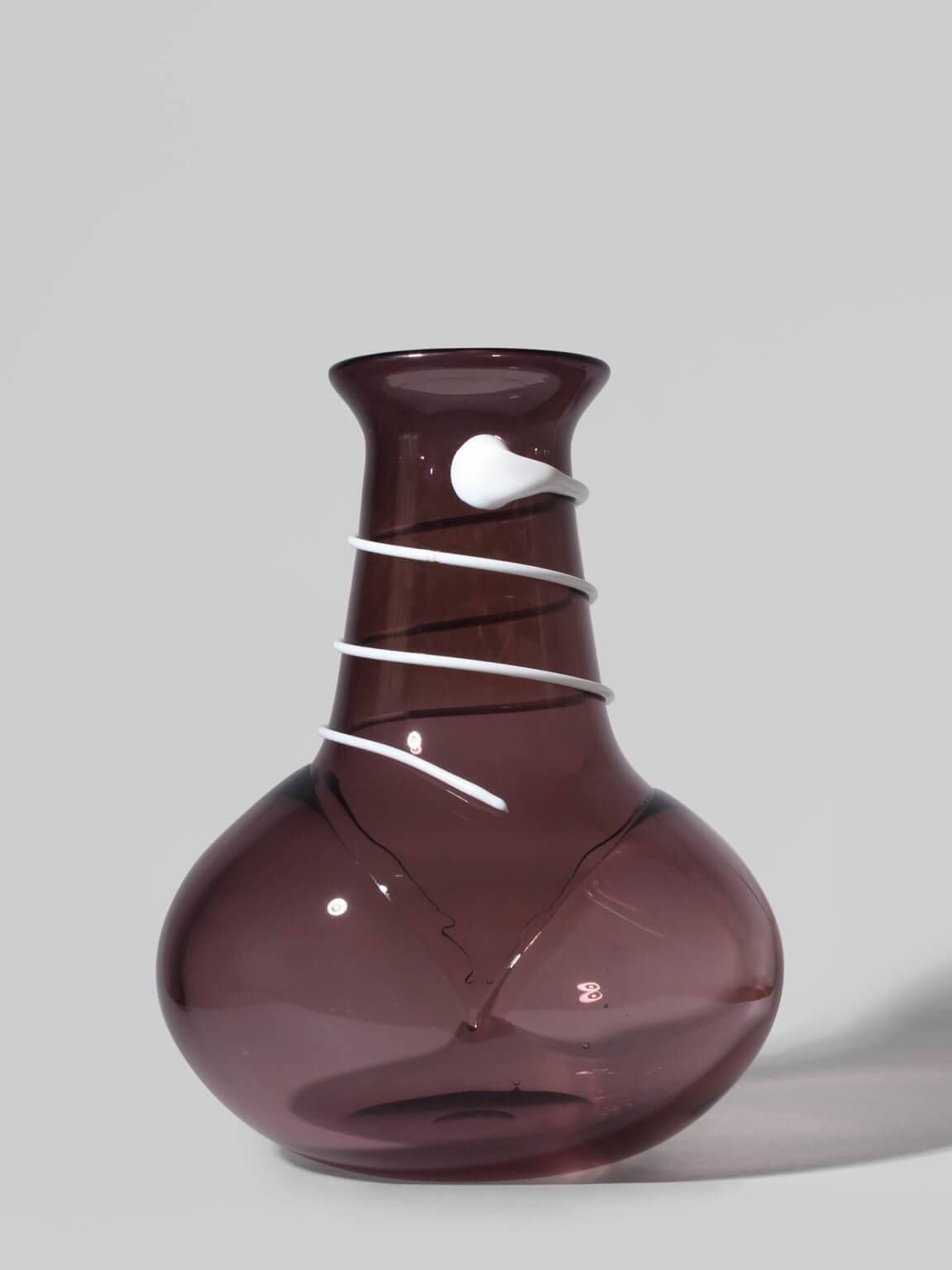 Monica Backström Art Glass Vase In Burgundy And White, For Kosta Boda