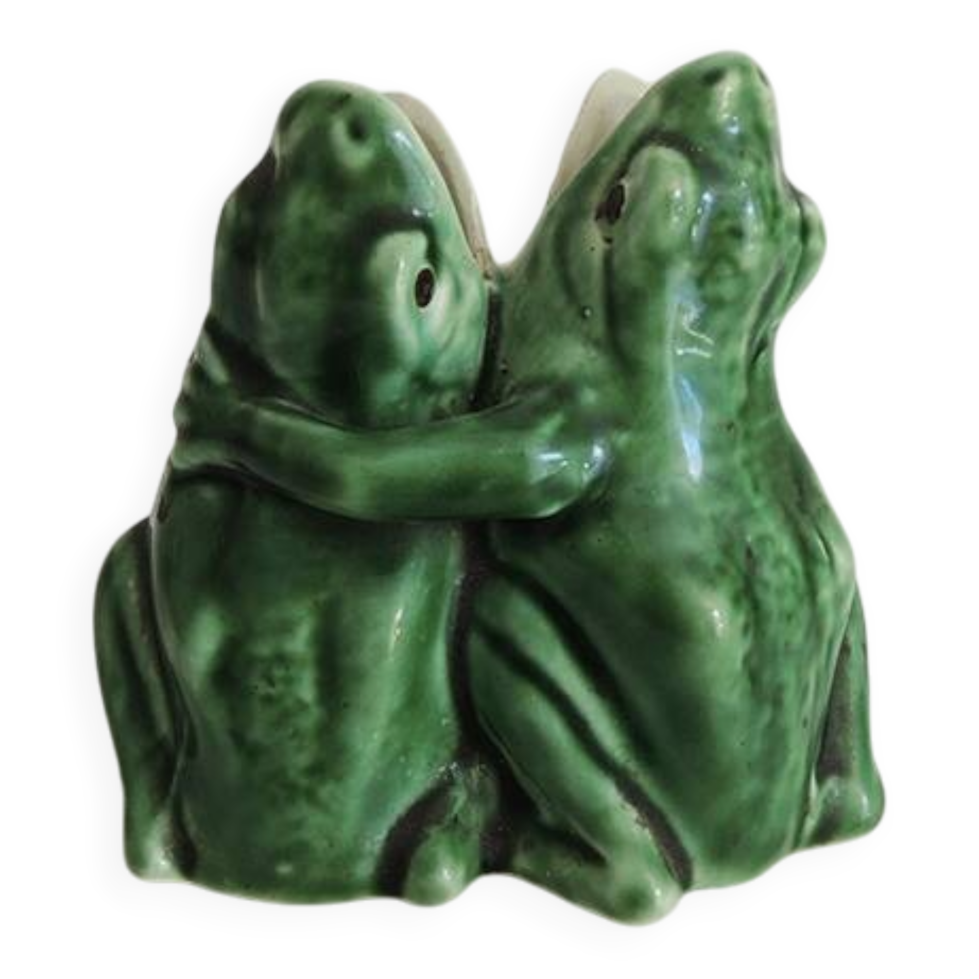 Antique double frog vase in ceramic