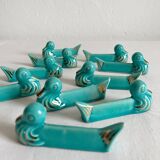 10 vintage duck blue ceramic knife holders from the 50s