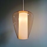 Suspension scandinave en verre satiné blanc et verre transparent rose pâle, 1960