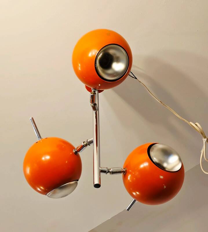 Vintage seventies orange eyeball ceiling light