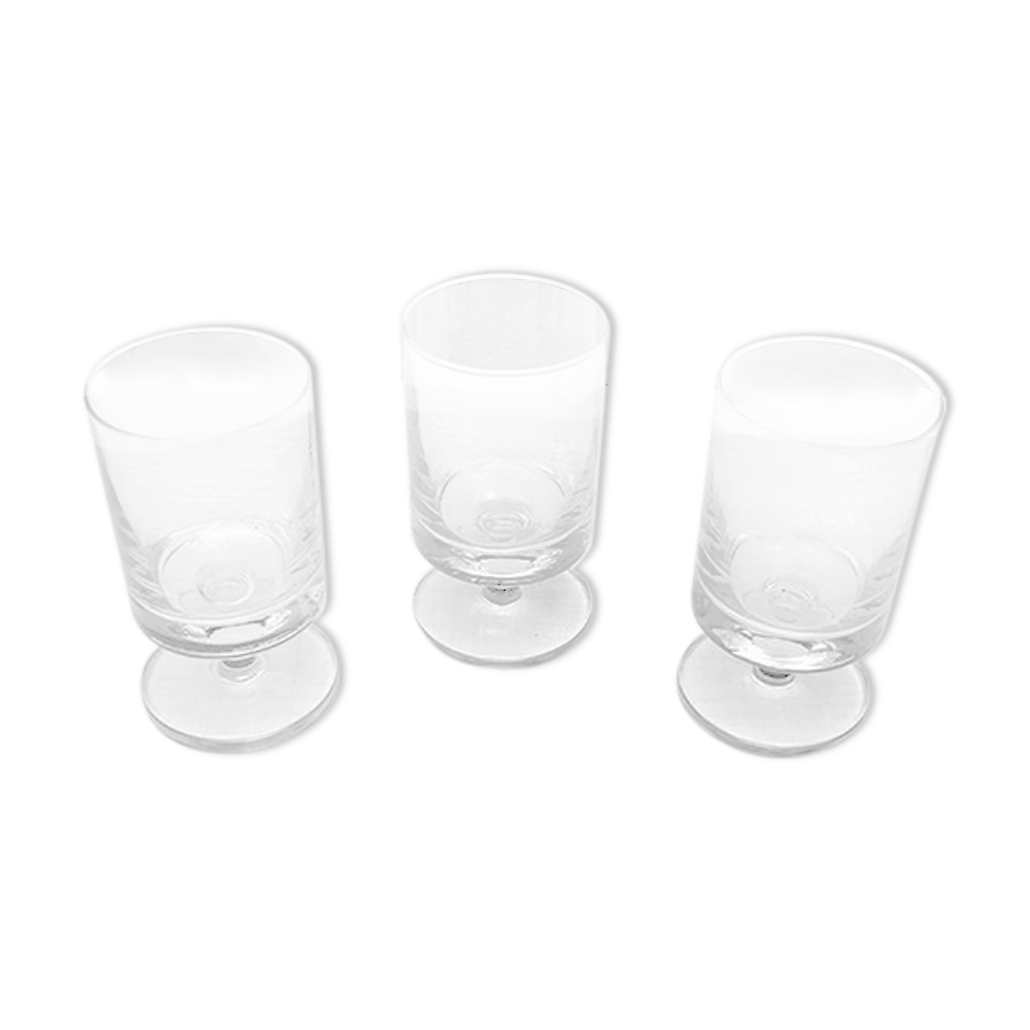 3 old transparent glass foot glasses