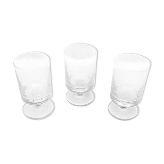 3 old transparent glass foot glasses