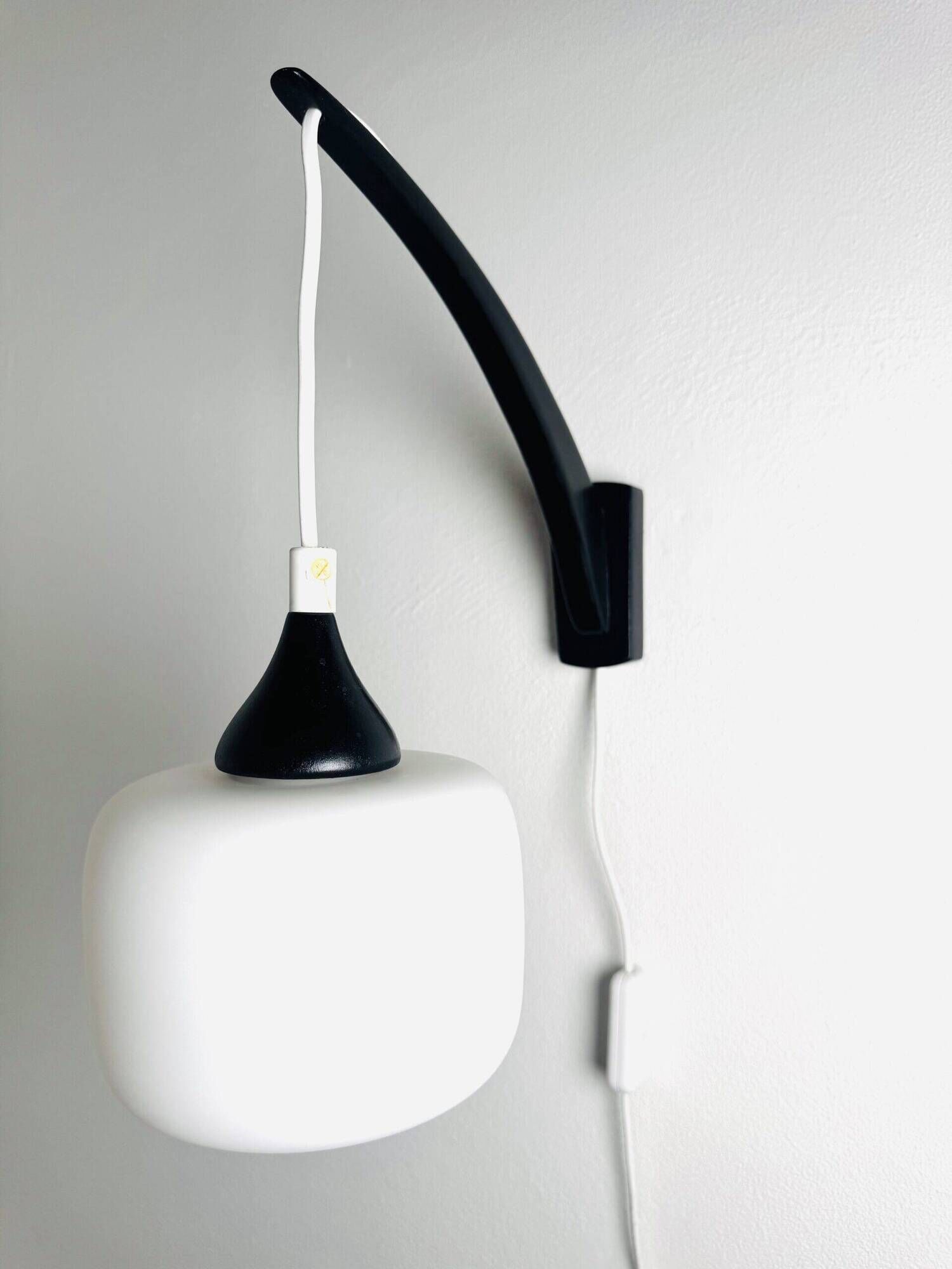 Set Of Single-Arm Wall Lamps In Teak And Opaline Glass By Uno & Östen Kristiansson For Luxus, Sweden 1960S